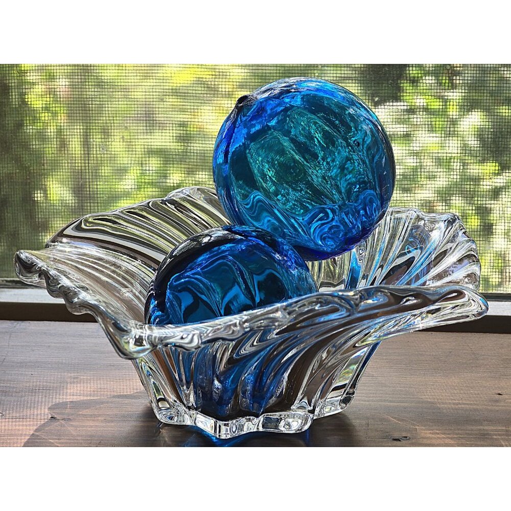 Vintage Hand-Blown Blue 3"-3.5" Art Glass Sphere/Ball Decorative Set - 12.3 oz